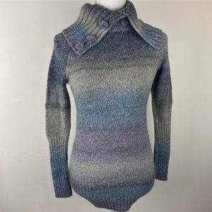 ONE A Blue Ombré Split Cowl Neck Sweater, SZ Small
